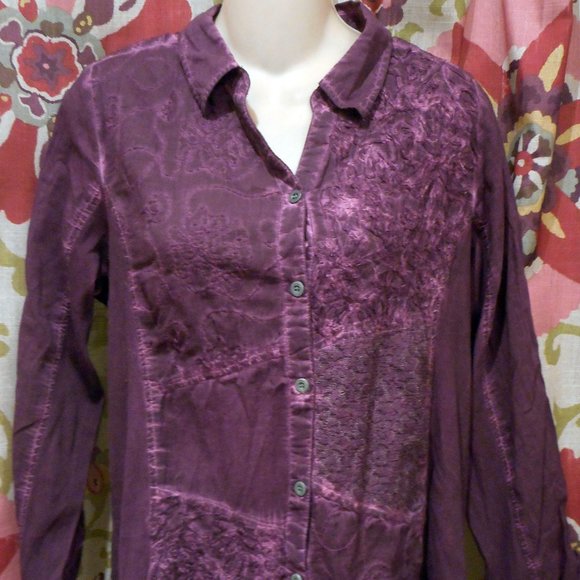 NEW! GREATER GOOD Purple Cotton Embroidered LS Button-Down Shirt! S - Picture 1 of 3